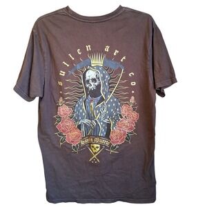 Sullen Art Collective Premium Santa Muerte Mens Brown SS Tee Medium Tattoo EUC